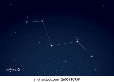 Vulpecula constellation featuring labeled stars in a glowing, star filled night sky.