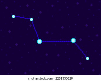 Vulpecula constellation in pixel art style. 8-bit stars in the night sky in retro video game style. Cluster of stars and galaxies. Design for applications, banners and posters. Vector illustration