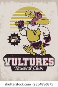 Vulture Baseball Sport Mascot Vintage Shirt Design in Retro Style
