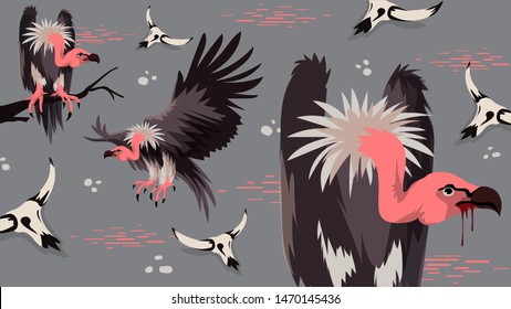 Vulture bird African animal vector illustration. New Fashion Summer Sale Banner. Evil Vultures Modern Graphic Background. Exotic Invitation, Poster, Flyer or Card. Modern Front Page in Vector