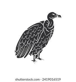 Vulture Bird Doodle Icons Black and White Line Art. Animal Clipart Hand Drawn Symbol Design.