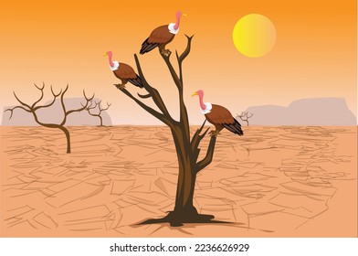 Vulture bird hunting in wild nature landscape background illustration vector