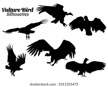 Vulture bird silhouettes vector illustration set.