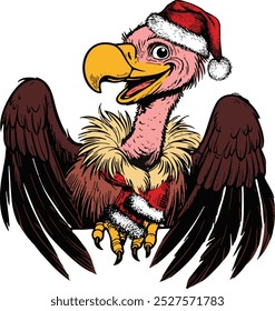 Vulture breed in red hat of Santa Claus, Funny Christmas Animal, Animal Christmas Winter Holiday , Cute Christmas Animal