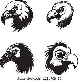 Vulture cartoon simple logo graphic, a black vector illustration on white background. For apps, logos, websites, symbol, UI, UX, graphics and web design. EPS 10