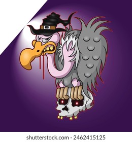 a vulture is clutching a skull