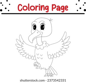 vulture coloring page for children. Bird Black and White Cartoon Vector Illustration.