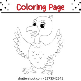 vulture coloring page for children. Bird Black and White Cartoon Vector Illustration.