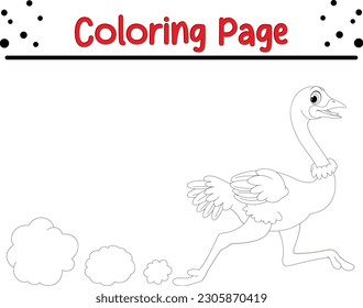 Vulture Coloring Page for Kids. Ostrich Coloring Page Isolated for Kids