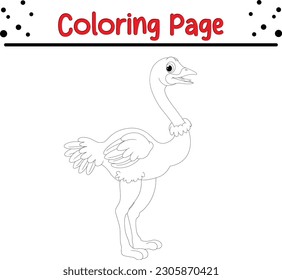 Vulture Coloring Page for Kids. Ostrich Coloring Page Isolated for Kids