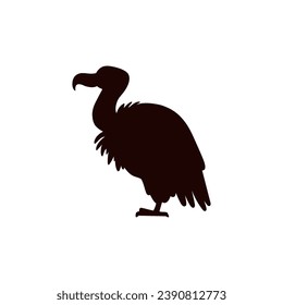 Vulture or condor silhouette, cartoon vector illustration isolated on white background. Black icon or dark shadow in the shape of bird. Wild predatory bird of prey from Africa sit, side view profile.