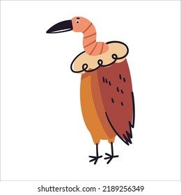 Vulture doodle vector illustration. Funny hand drawn safari predator character. Fingerboard isolated on white background. Childish t shirt print design forest and savannah of Africa