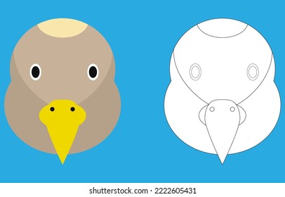 Vulture face cartoon character. Cute outline vulture animal face coloring book for kids. Vector illustration. Outline icon vulture head. Cartoon face logo.