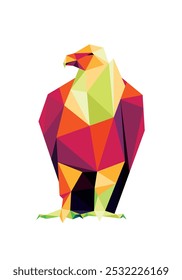 Vulture front view in Colorful Polygonal Low Poly Vector. Eagle Bird Polygon Logo. Colorful Abstract Logo of Vulture