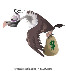Vulture has stolen a bag with money. Vector illustration.