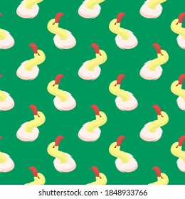 Vulture head, seamless pattern on green background.