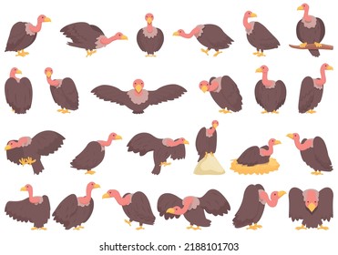 Vulture icons set cartoon vector. Animal bird. Africa prey