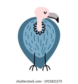 Vulture isolated on white background in flat and doodle style. Cute cartoon vector illustration.