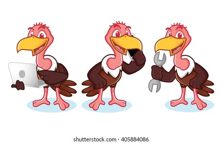 Vulture Mascot Vector with phone, tools and laptop