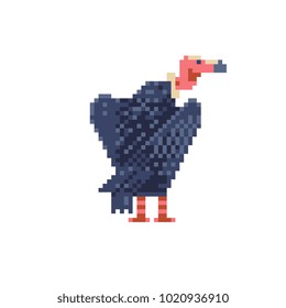 Vulture pixel art character isolated vector illustration. Cartoon icon for children's mobile applications, book illustration, sticker. 8-bit sprite. Game assets. 