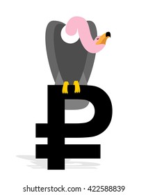 Vulture and ruble. Condor and sign of Russian money. Scavenger birds of prey and national currency in Russia. Business illustration