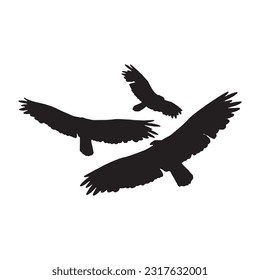 vulture silhouette set collection isolated black on white background vector illustration