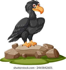 A vulture standing on rocks