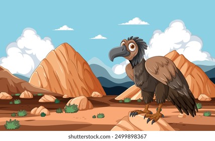 A vulture standing in a rocky desert