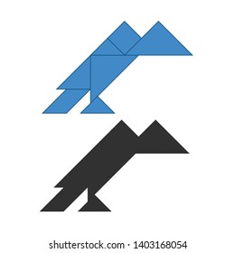 vulture Tangram. Traditional Chinese dissection puzzle, seven tiling pieces - geometric shapes: triangles, square rhombus , parallelogram. Board game for kids that helps to develop analytical skills