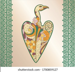 Vulture tattoo mehendi. Outline to draw. Oriental style. Handmade, scribbled. You can use it for coloring and as a drawing on clothes. Vector EPS10