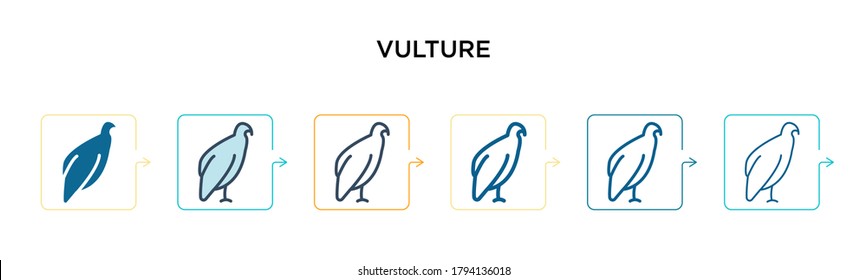 Vulture vector icon in 6 different modern styles. Black, two colored vulture icons designed in filled, outline, line and stroke style. Vector illustration can be used for web, mobile, ui