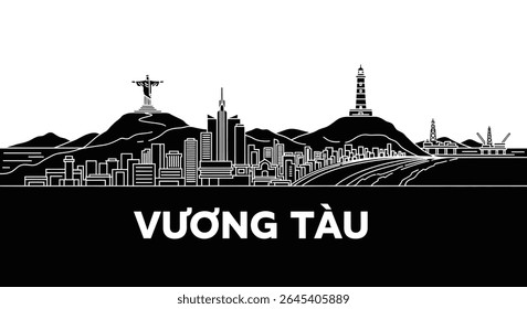 Vung Tau com o horizonte do Vietnã preto e branco.