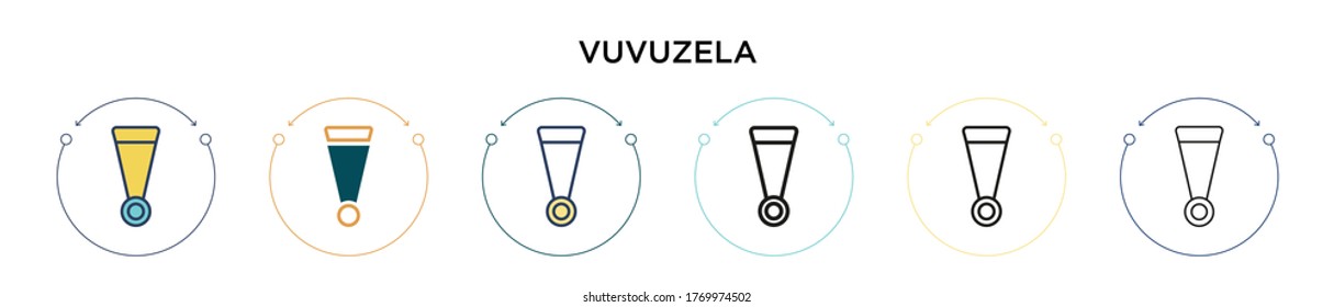 Vuvuzela icon in filled, thin line, outline and stroke style. Vector illustration of two colored and black vuvuzela vector icons designs can be used for mobile, ui, web