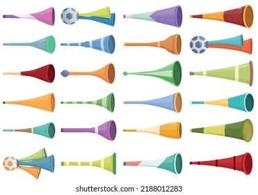 Vuvuzela icons set cartoon vector. South Africa. Soccer horn