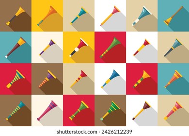 Vuvuzela icons set flat vector. South Africa horn. Football pipe game