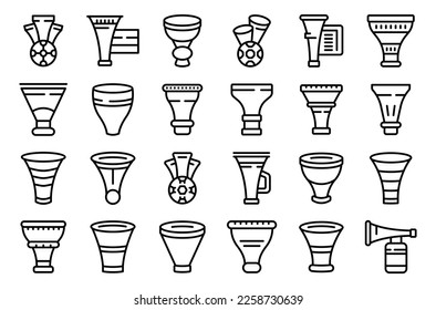 Vuvuzela icons set outline vector. South Africa. Horn soccer