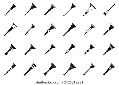 Vuvuzela icons set simple vector. South Africa horn. Football pipe game