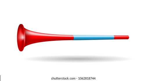 Vuvuzela, Red Blue, Isolated on White Background, Photo Realistic, Sport Trumpet, Hand Drawn Vector 3D Illustration