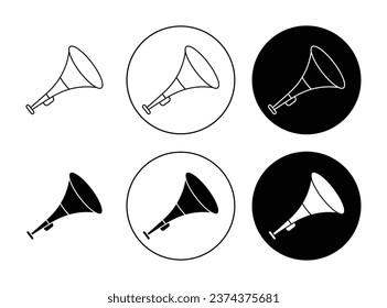 Vuvuzela trumpet icon set in black filled and outlined style.