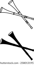 Vuvuzela Trumpet Icons. Black and White Vector Icons. Trumpet Horn. Used in Football Matches. Brazilian Carnival Concept
