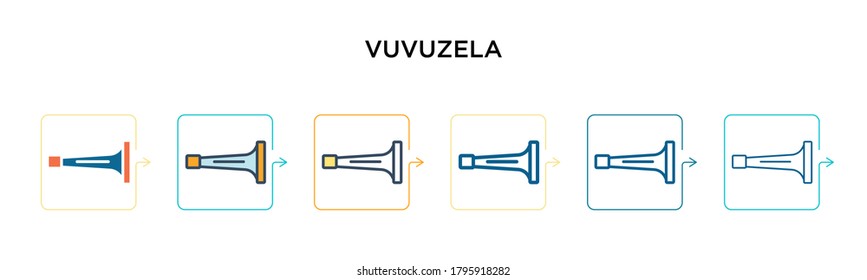 Vuvuzela vector icon in 6 different modern styles. Black, two colored vuvuzela icons designed in filled, outline, line and stroke style. Vector illustration can be used for web, mobile, ui