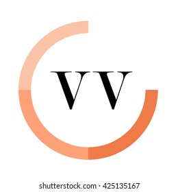 VV business logo icon design template elements. Orange color vectors. Design identity in circle, Alphabet letter
