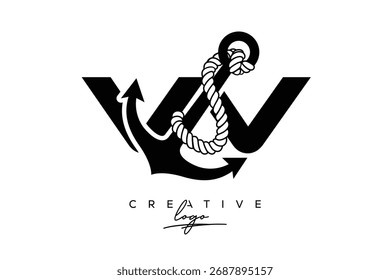 VV Creative Monogram Latte Logo mit Anker und Seil Design Minimalistisches Logo Design