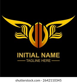 VV Golden Wing Emblem Logo with elegant gold wings, sleek and modern design. Ideal for branding, creative projects, luxury businesses, or artistic ventures.
