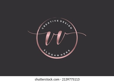 VV handwriting logo with circle template vector signature, wedding, fashion, floral and botanical with creative template.