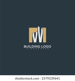 VV initial letter building logo for real estate with square design