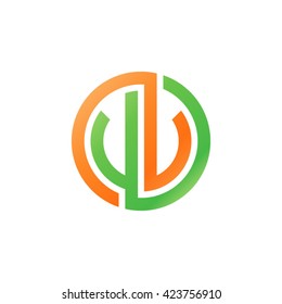 VV initial letters looping linked circle logo orange green