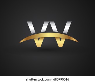 VV initial logo company name colored gold and silver swoosh design. vector logo for business and company identity.

