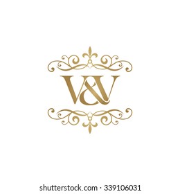 V&V Initial logo. Ornament ampersand monogram golden logo