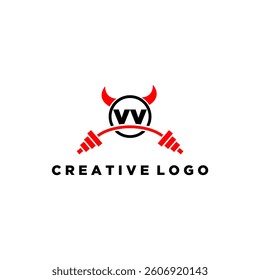 VV initial monogram for fitnes or gym logo with devil style design
